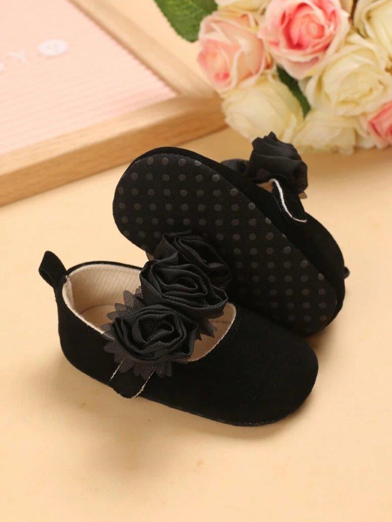 Baby Rose Mary Jane Flats Black