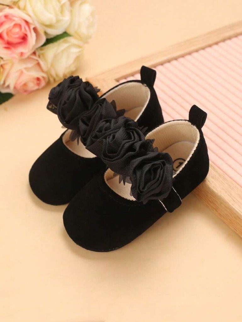 Baby Rose Mary Jane Flats Black