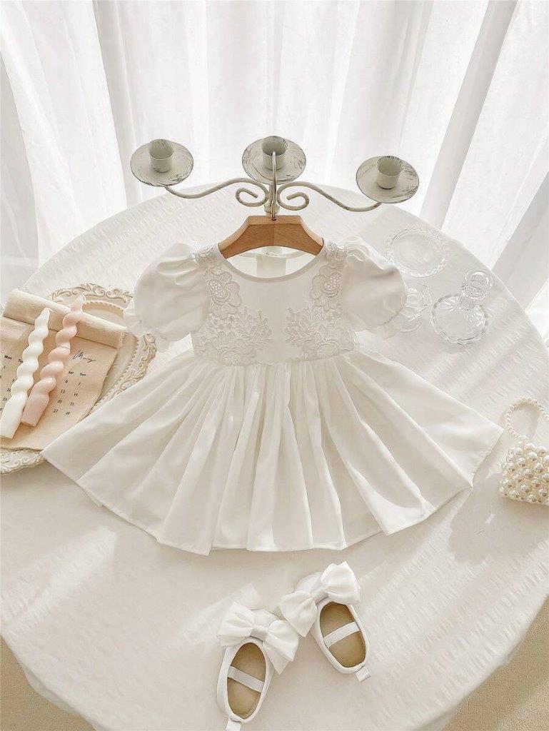 Baby White Embroidered Puff Sleeve Dress