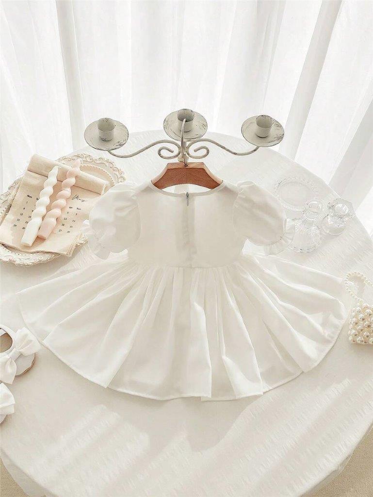 Baby White Embroidered Puff Sleeve Dress