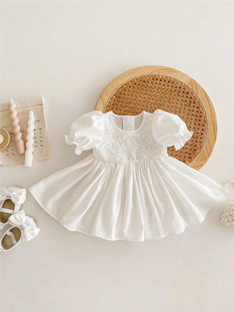 Baby White Embroidered Puff Sleeve Dress