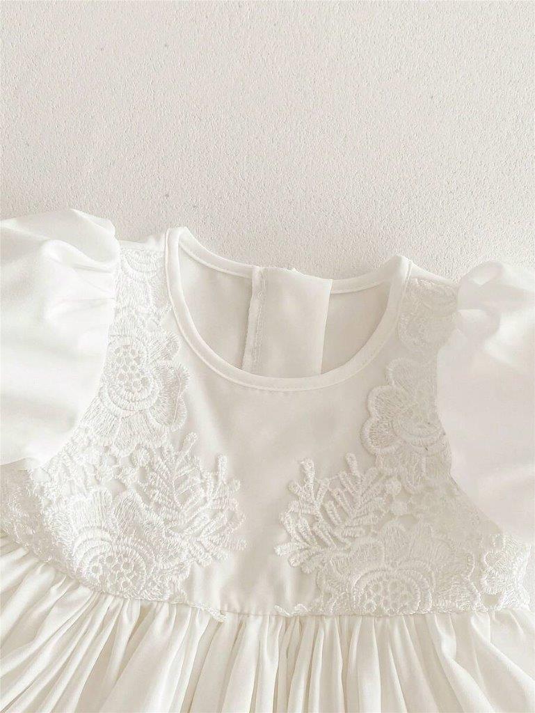 Baby White Embroidered Puff Sleeve Dress