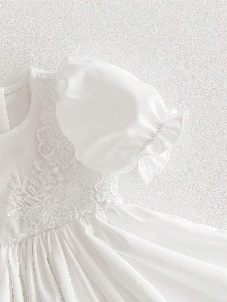 Baby White Embroidered Puff Sleeve Dress