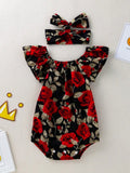 Baby Black And Red Floral Bodysuit