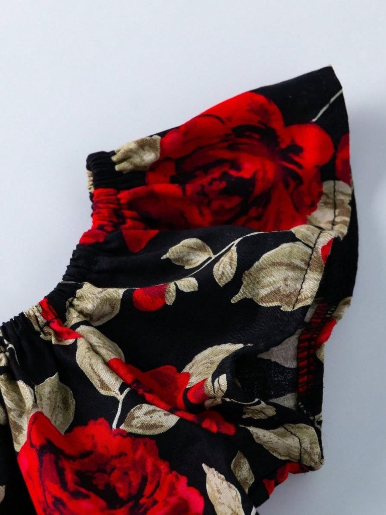 Baby Black And Red Floral Bodysuit