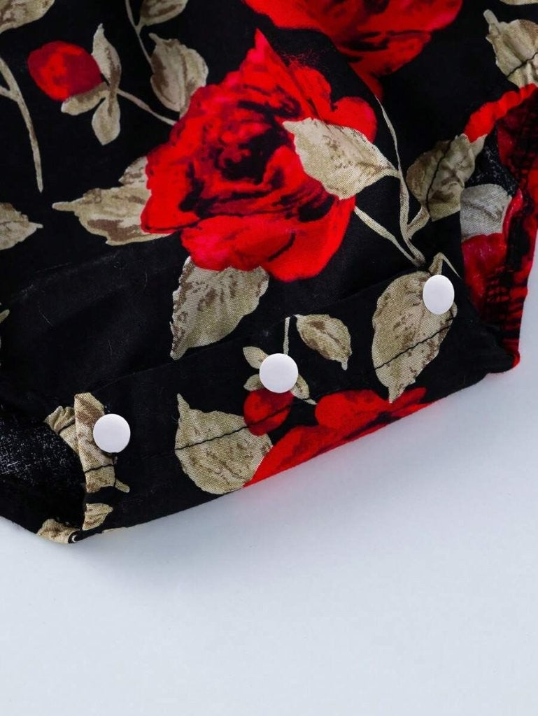 Baby Black And Red Floral Bodysuit
