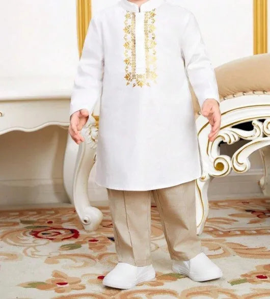 Baby Embroidery Pattern Long Top And Pants Set White