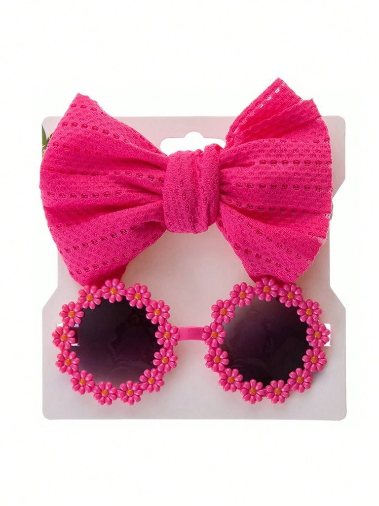 Kids Daisy Sunglasses With Headband Set Hot Pink