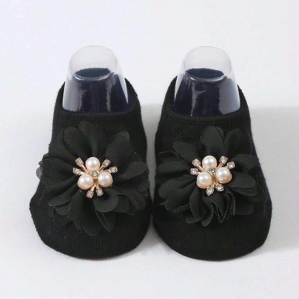 Baby Flower Decor Socks Black