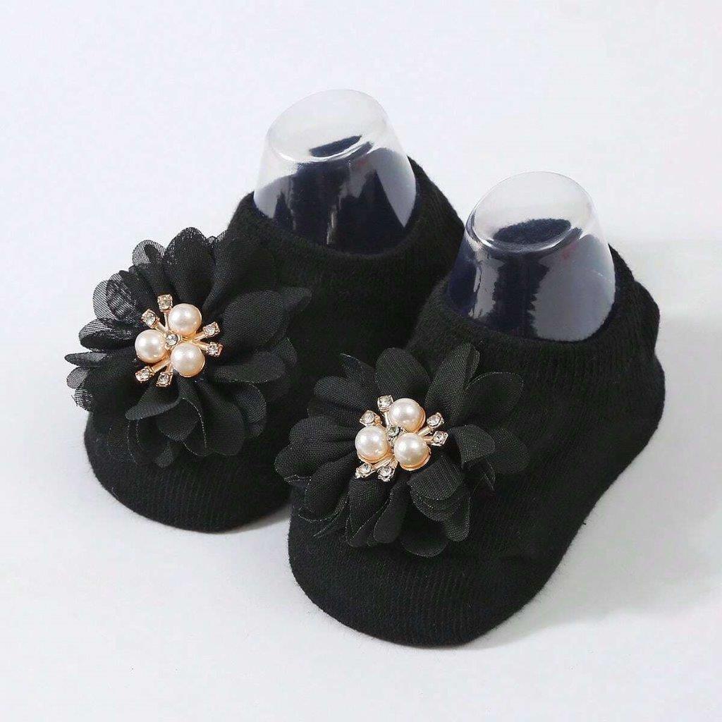 Baby Flower Decor Socks Black