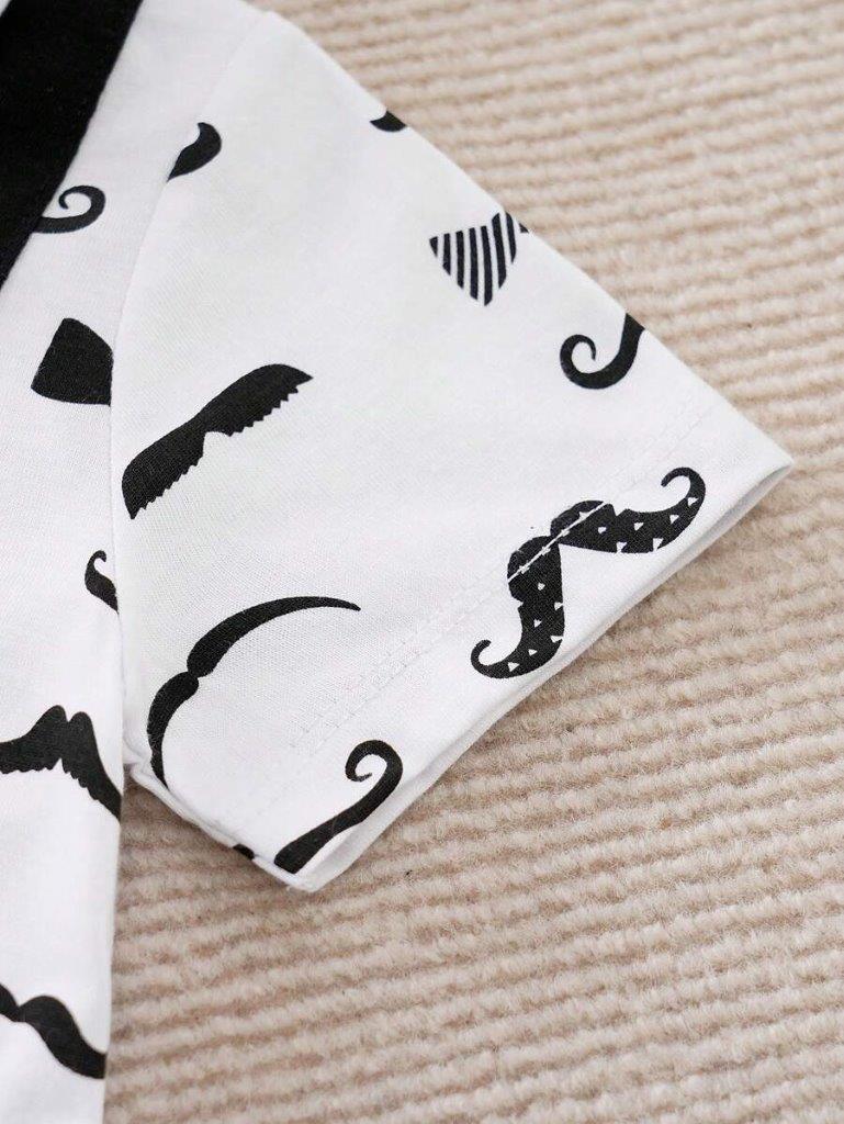 Bow Tie Moustache Print Baby Grow Black