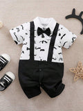 Bow Tie Moustache Print Baby Grow Black