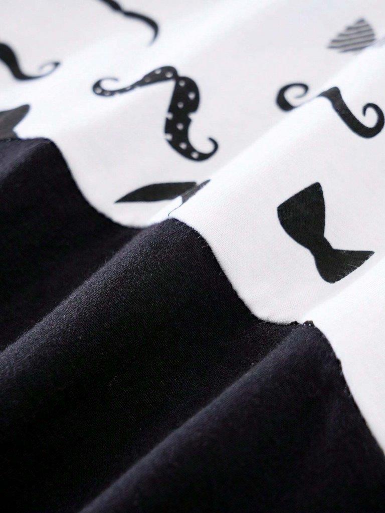 Bow Tie Moustache Print Baby Grow Black