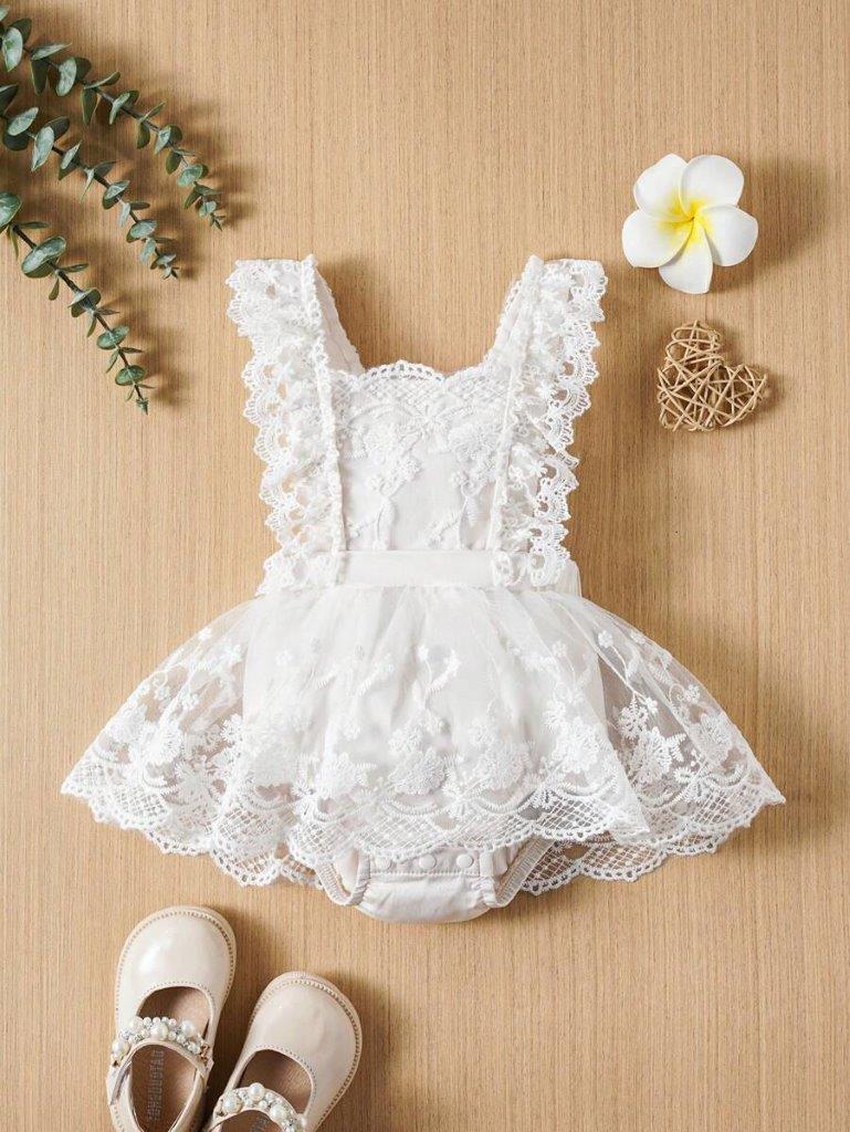 Baby Lace Ruffle Mesh Bodysuit Dress