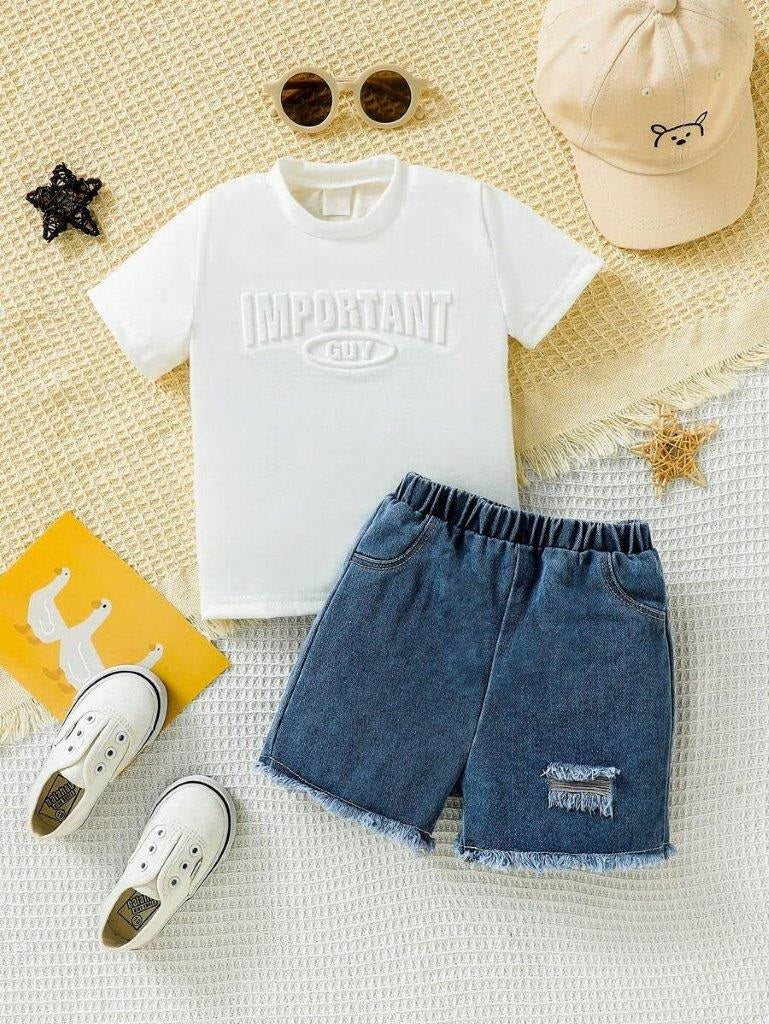 Baby White Tee And Denim Shorts Set