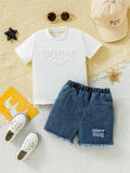 Baby White Tee And Denim Shorts Set