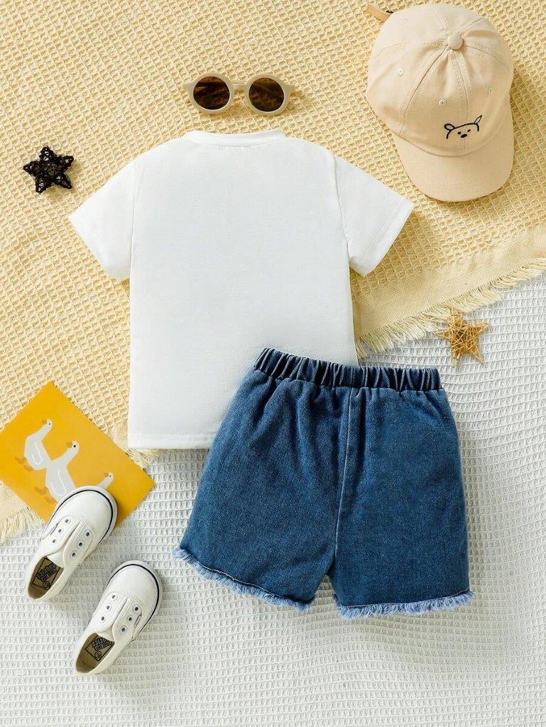 Baby White Tee And Denim Shorts Set