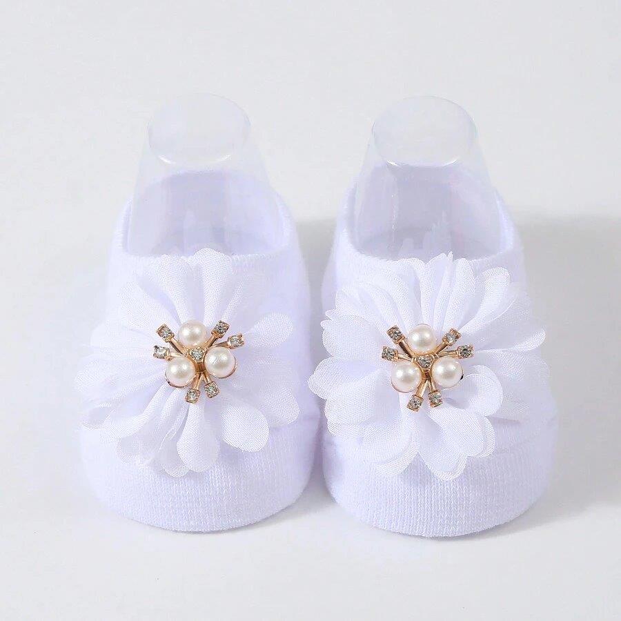 Baby Flower Decor Socks White