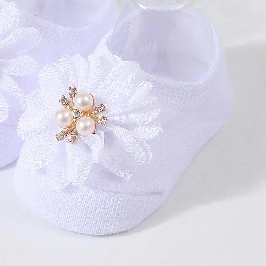 Baby Flower Decor Socks White