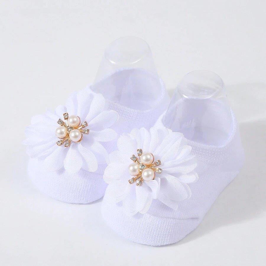 Baby Flower Decor Socks White