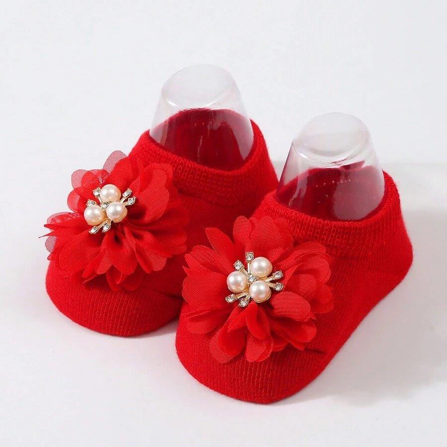 Baby Flower Decor Socks Red