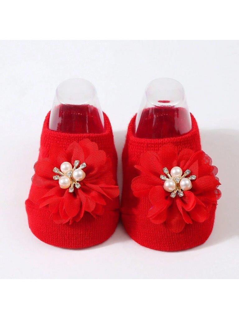 Baby Flower Decor Socks Red