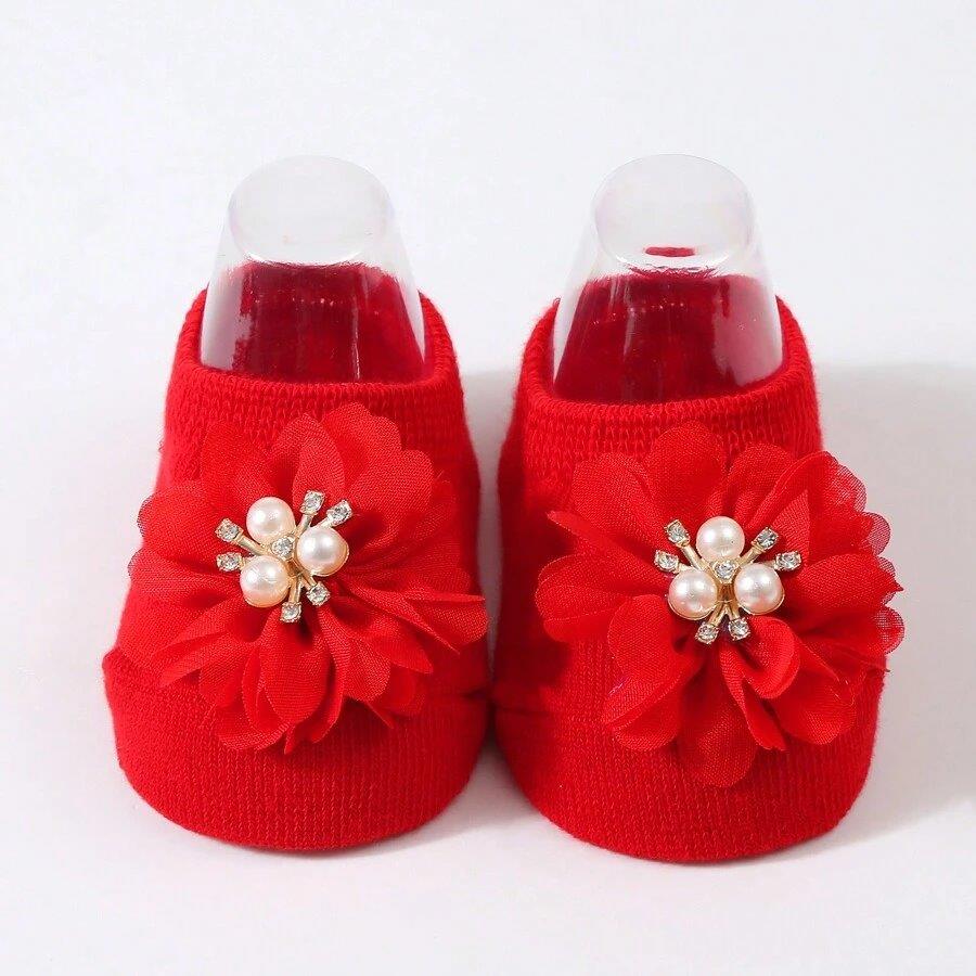 Baby Flower Decor Socks Red