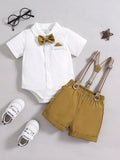 Baby 3 Piece Khaki Hanke Pocket Suspender Outfit