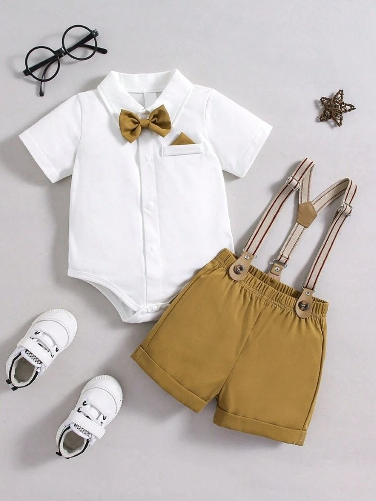 Baby 3 Piece Khaki Hanke Pocket Suspender Outfit