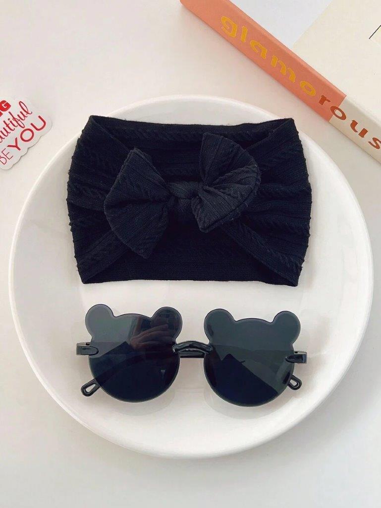 Kids Bear Frame Sunglasses With Headband Set Black