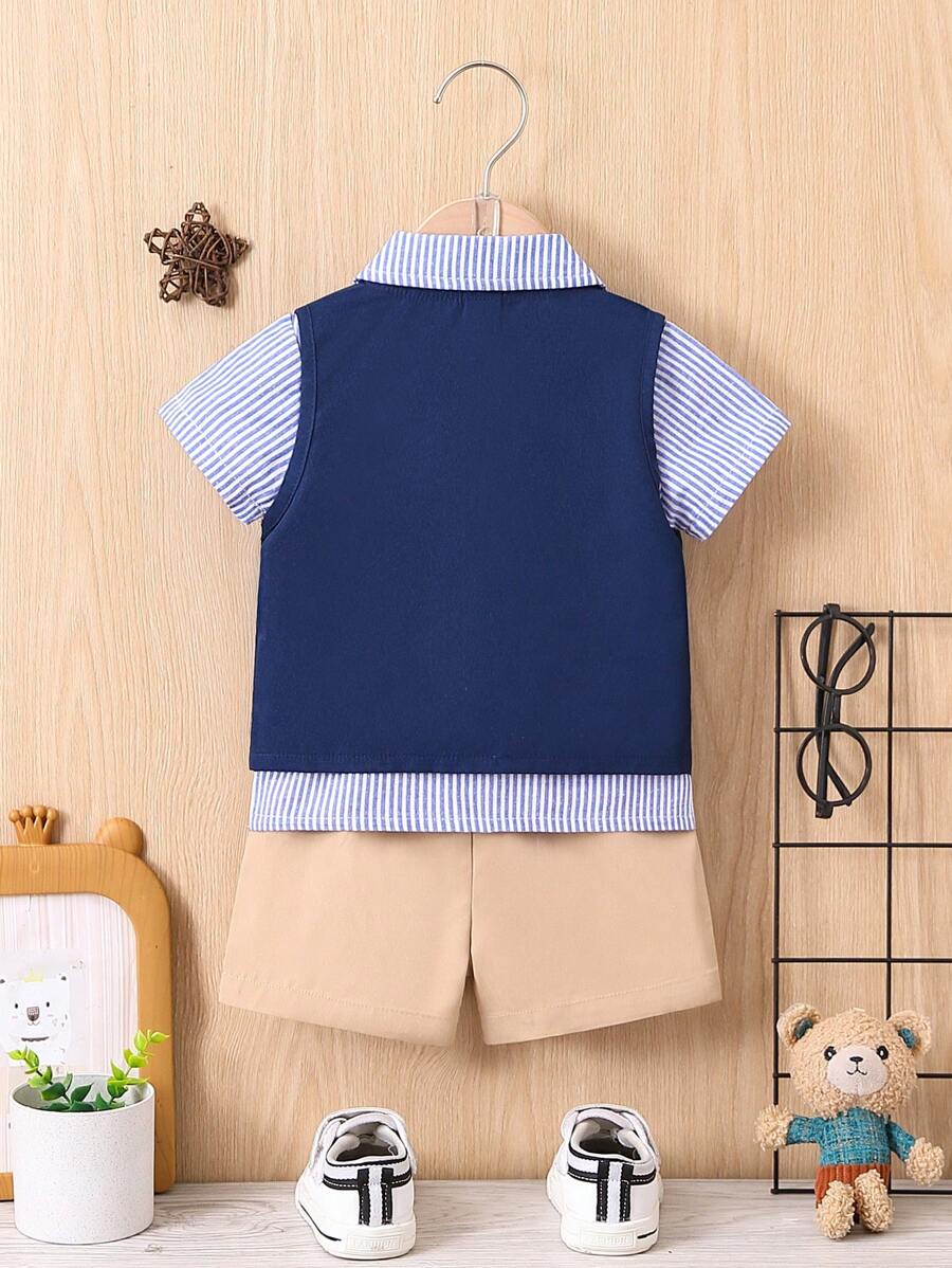 Baby 3 Piece Stripe Bow Tie Shirt, Vest And Shorts Set