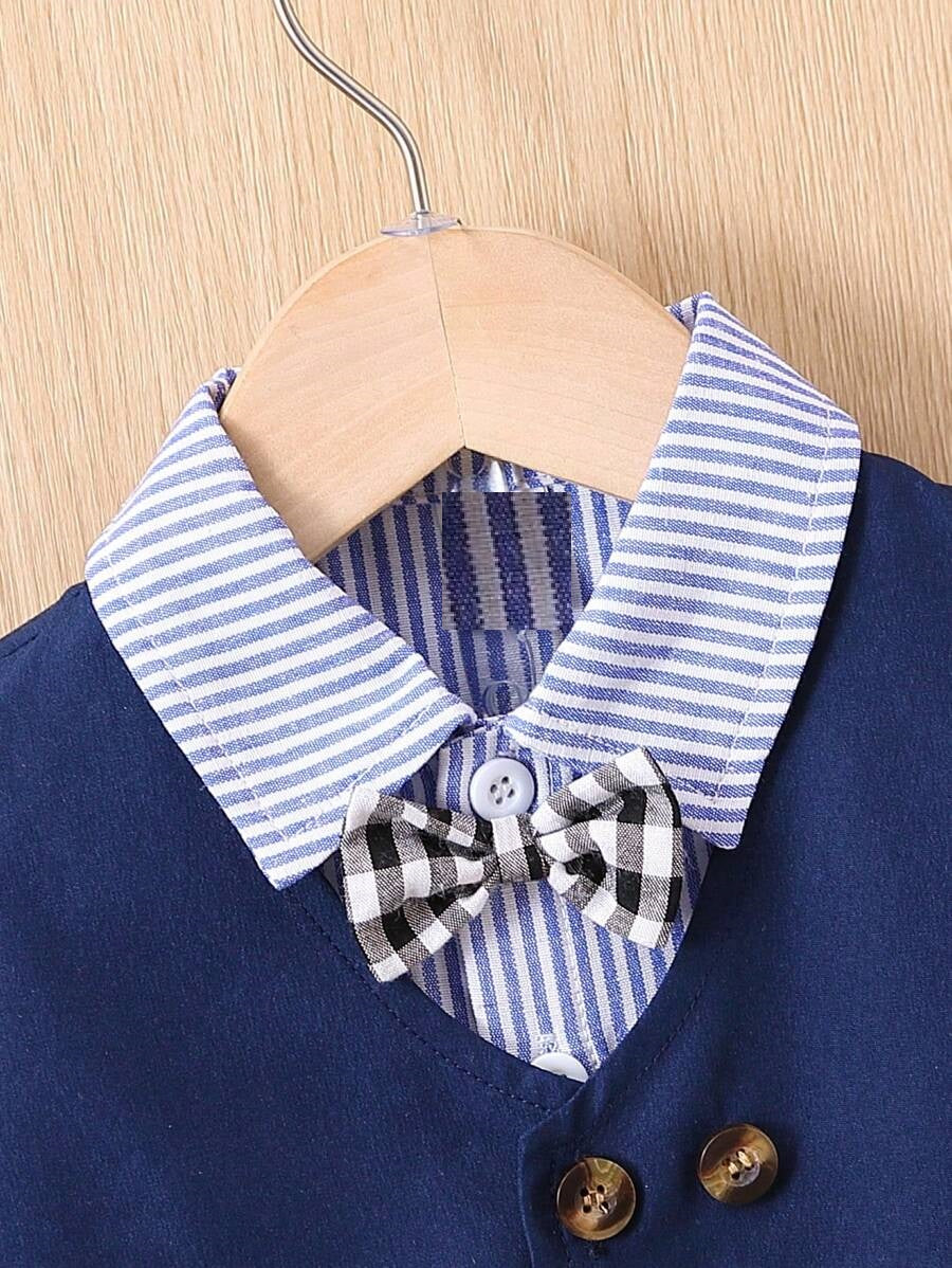 Baby 3 Piece Stripe Bow Tie Shirt, Vest And Shorts Set