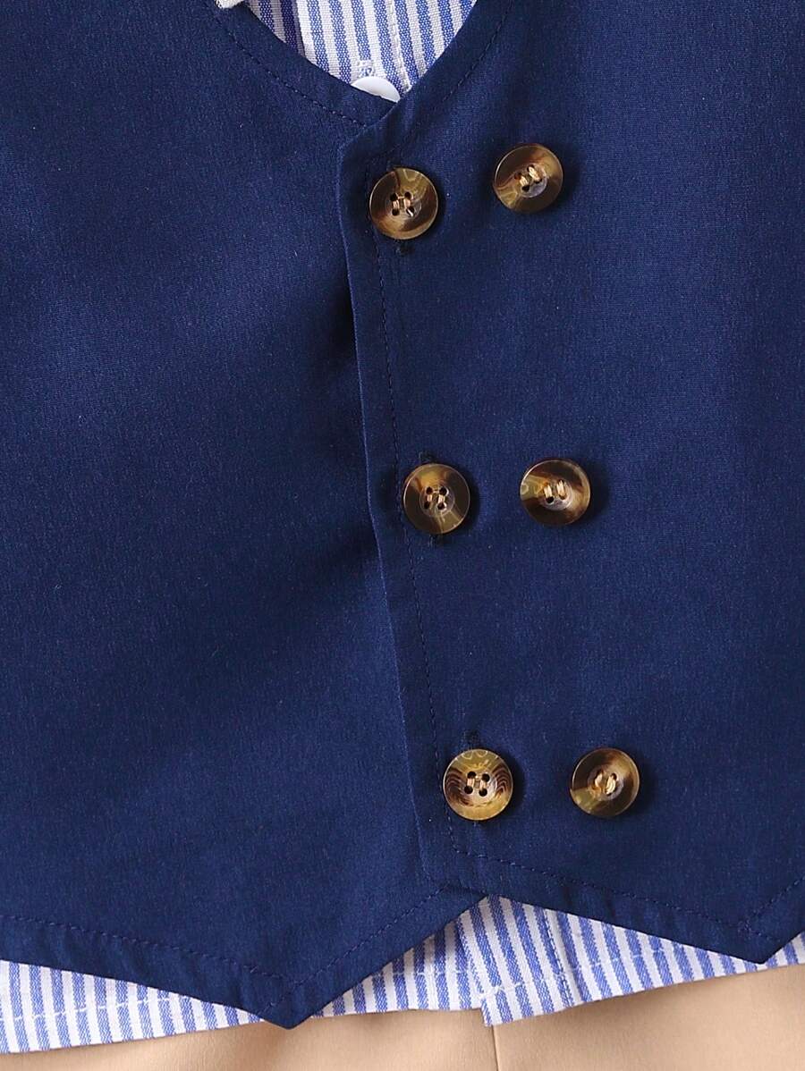 Baby 3 Piece Royal Blue Bow Tie Shirt, Vest And Shorts Set