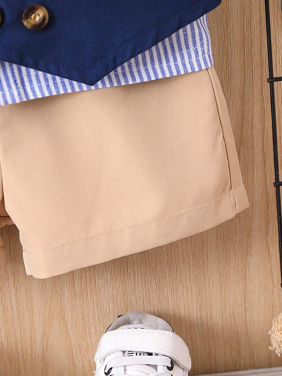 Baby 3 Piece Stripe Bow Tie Shirt, Vest And Shorts Set