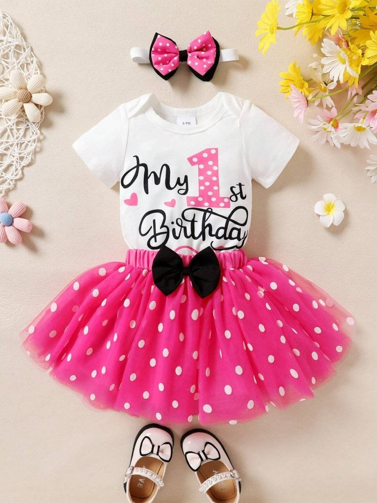 Baby Hot Pink Polka Dot Birthday Outfit Set