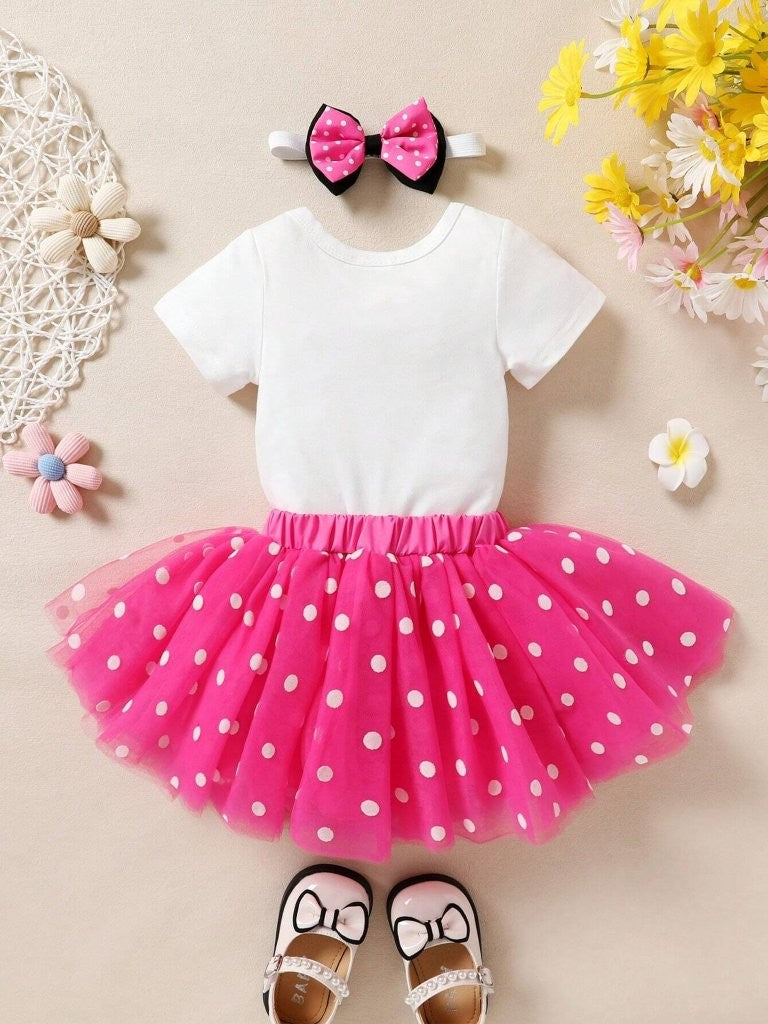 Baby Hot Pink Polka Dot Birthday Outfit Set