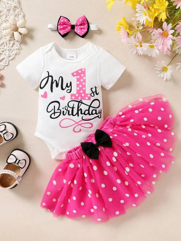 Baby Hot Pink Polka Dot Birthday Outfit Set