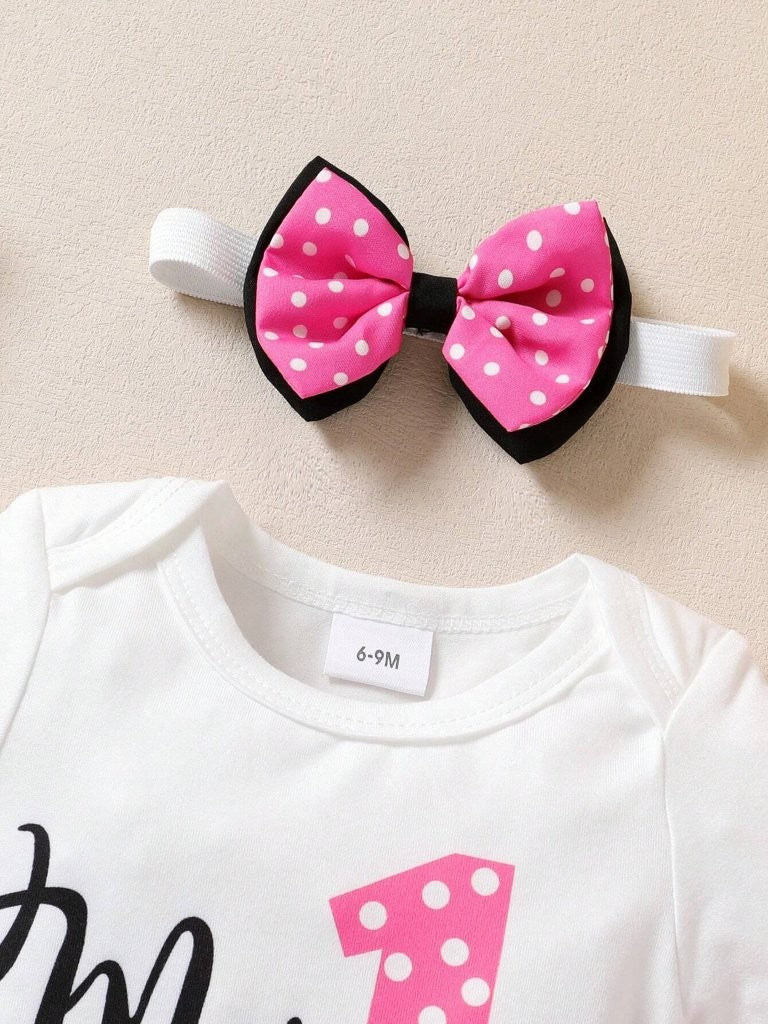 Baby Hot Pink Polka Dot Birthday Outfit Set