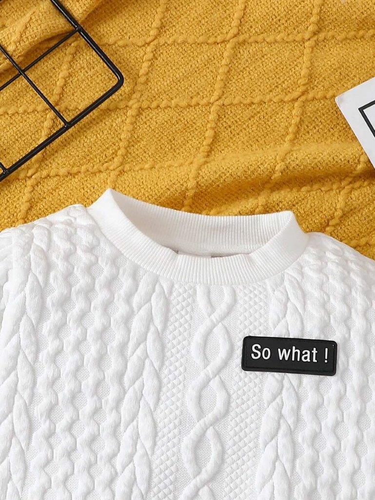 Baby Textured White Pullover And Pants Set