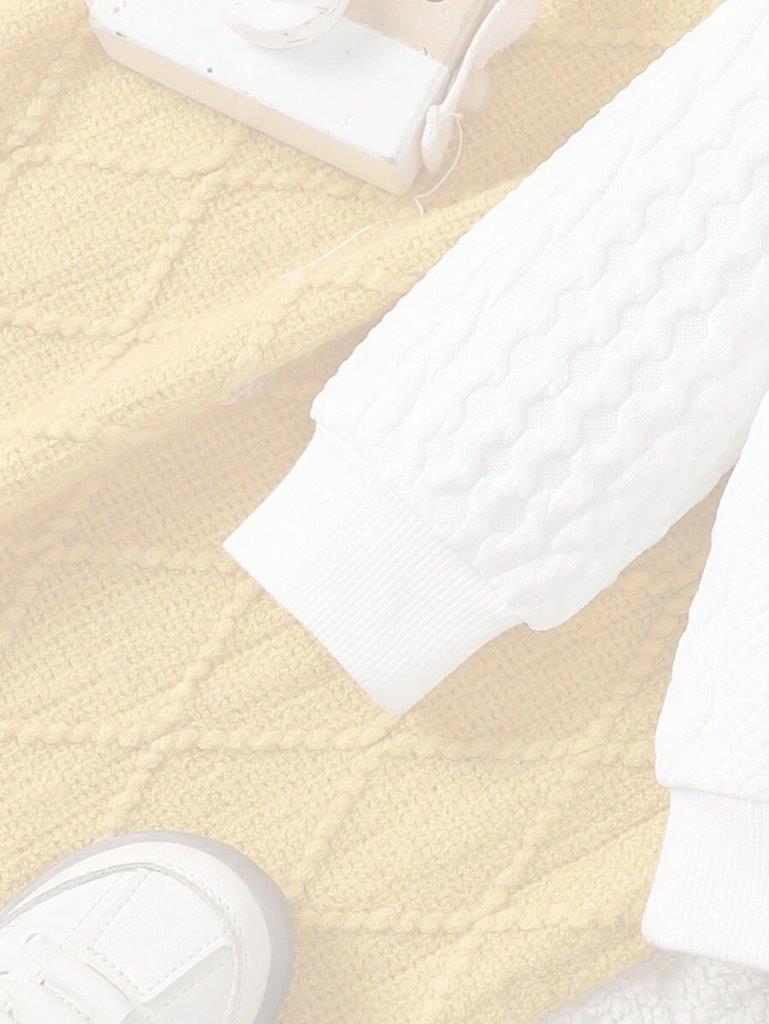 Baby Textured White Pullover And Pants Set