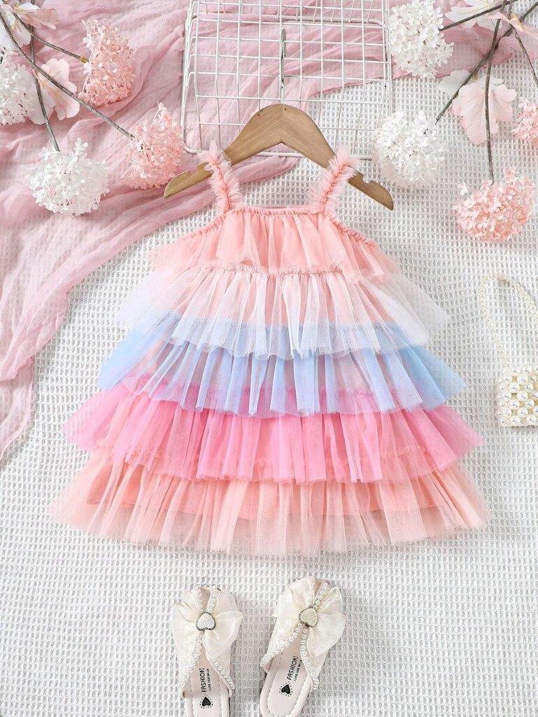 Baby Colourblock Ruffled Mesh Dress