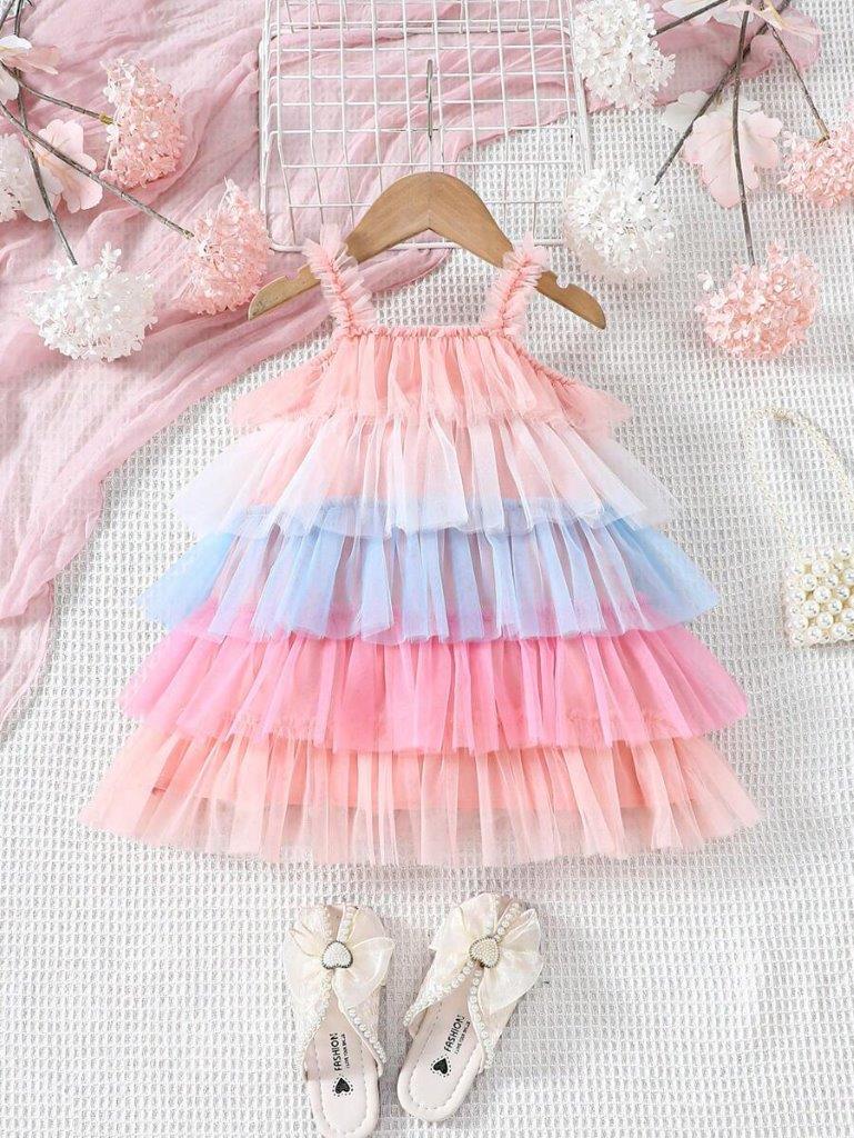 Baby Colourblock Ruffled Mesh Dress