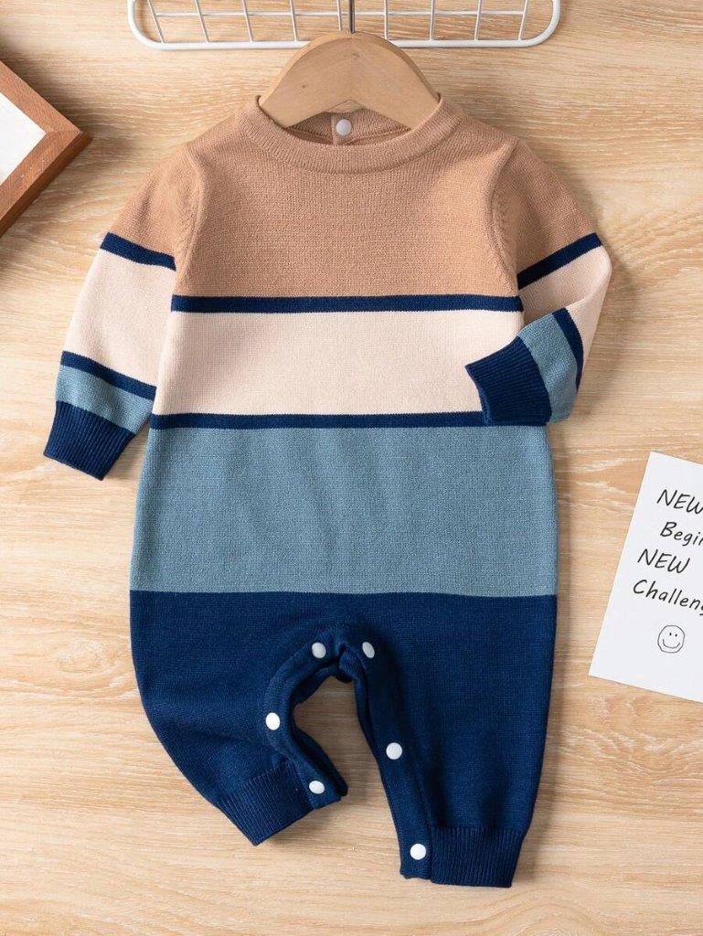 Baby Stripe Colourblock Knitted Jumpsuit