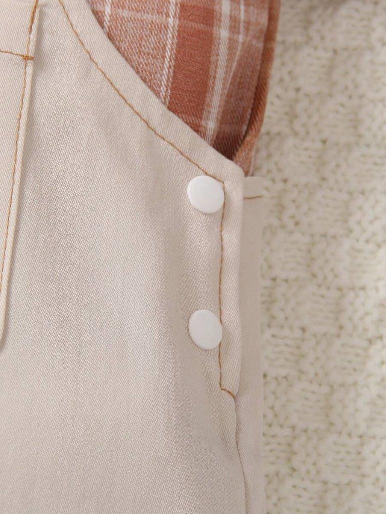Baby 2 Piece Plaid Shirt And Overall Set Apricot