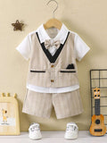 Baby 3 Piece Bow Tie Shirt And Shorts Set