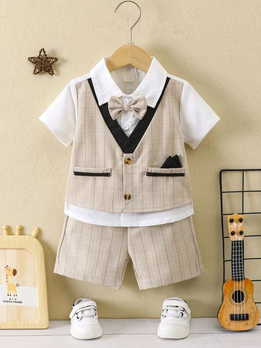 Baby 3 Piece Bow Tie Shirt And Shorts Set