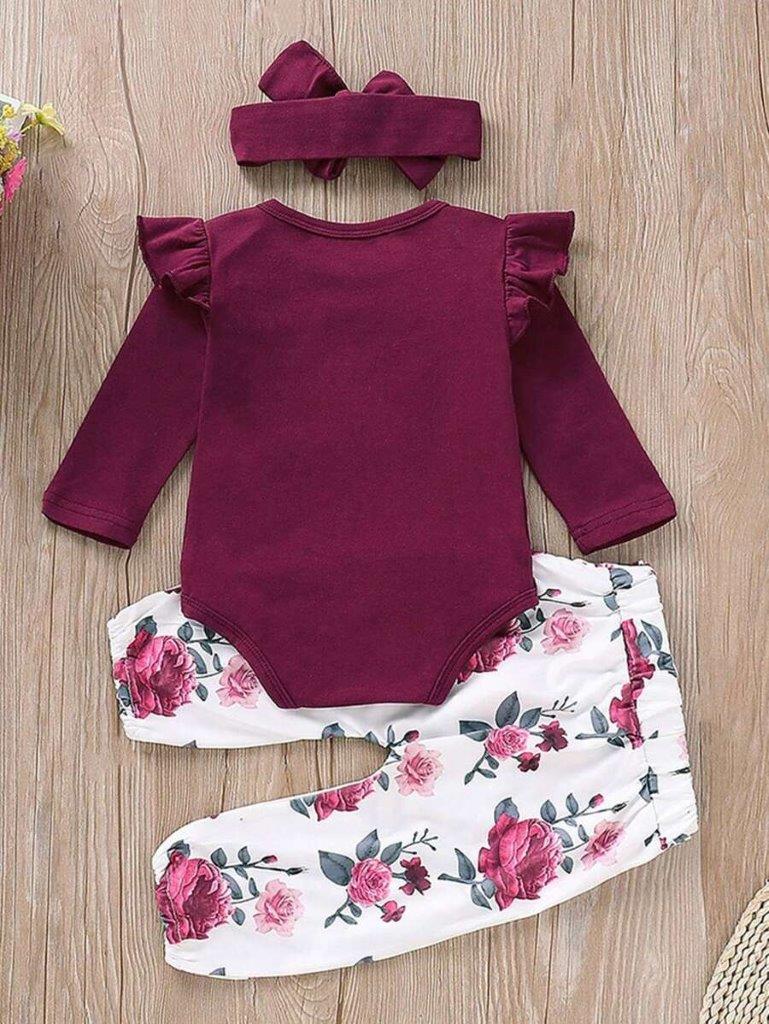 Baby Ruffle Bodysuit And Floral Pants Set