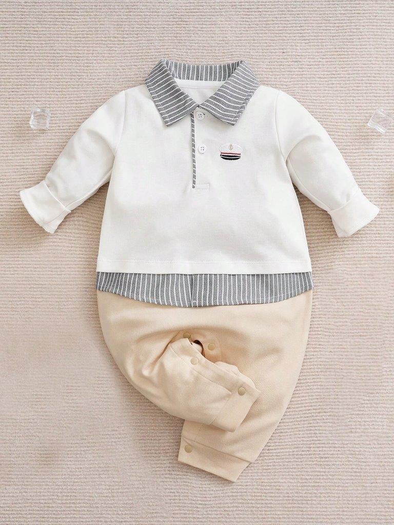 Baby 2 in 1 Stripe Collar Jumpsuit Apricot
