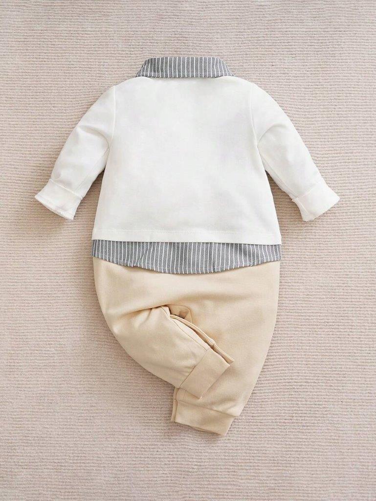 Baby 2 in 1 Stripe Collar Jumpsuit Apricot