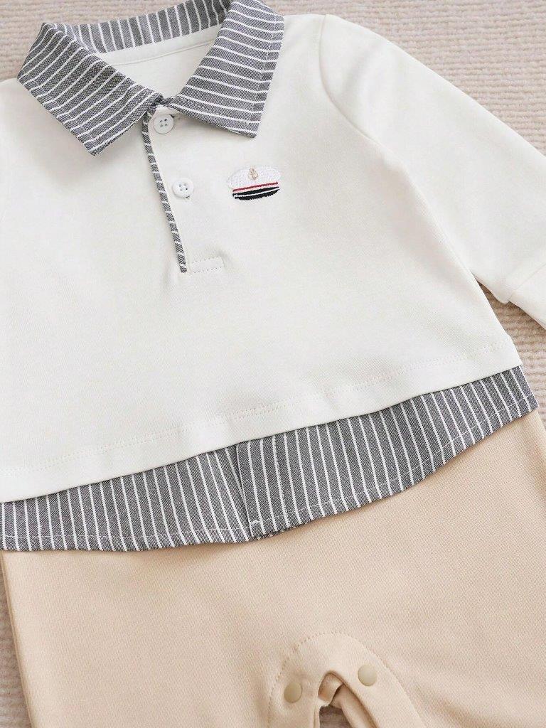 Baby 2 in 1 Stripe Collar Jumpsuit Apricot